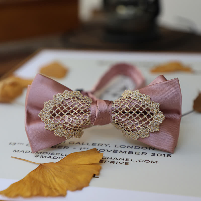Papillon elegante in pizzo floreale da uomo - Rosa - image 13