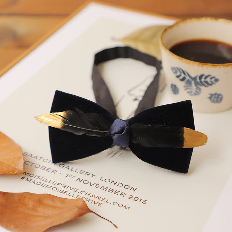 Papillon da uomo in velluto con piume - Nero e blu navy - image 2