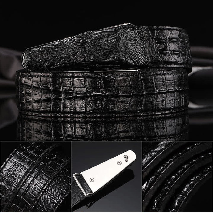 Cintura in pelle con fibbia a forma di testa di coccodrillo realistica da uomo - image 6