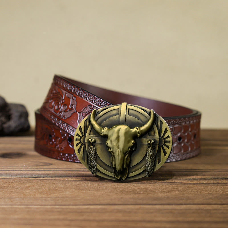 Cintura in pelle con fibbia fai da te da uomo - Bronzo - Cintura marrone intagliata (40) - image 16