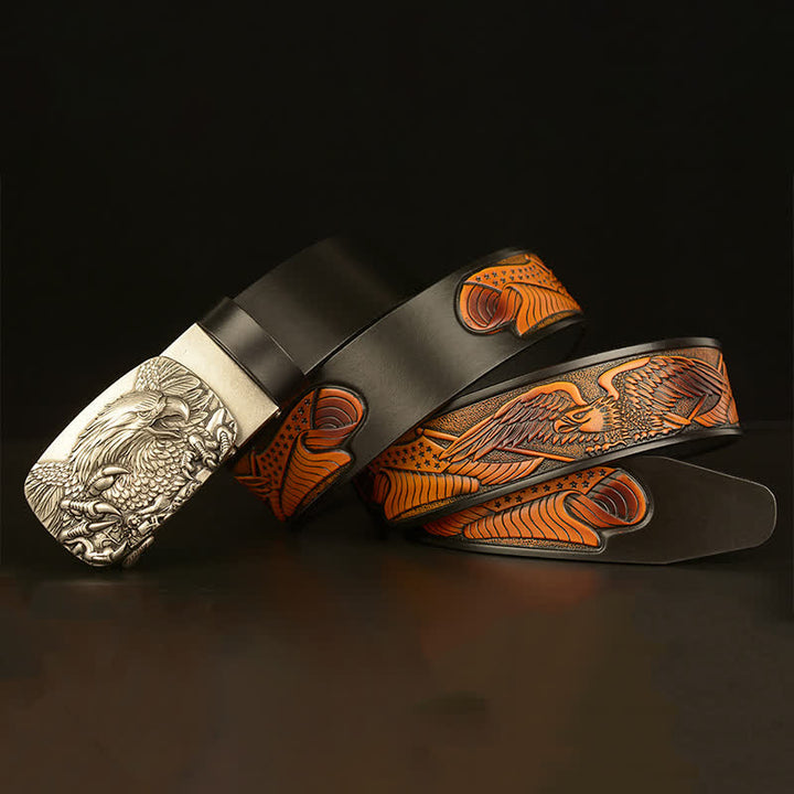 Cintura in pelle con fibbia automatica Eagle Wings Vintage da uomo - image 25