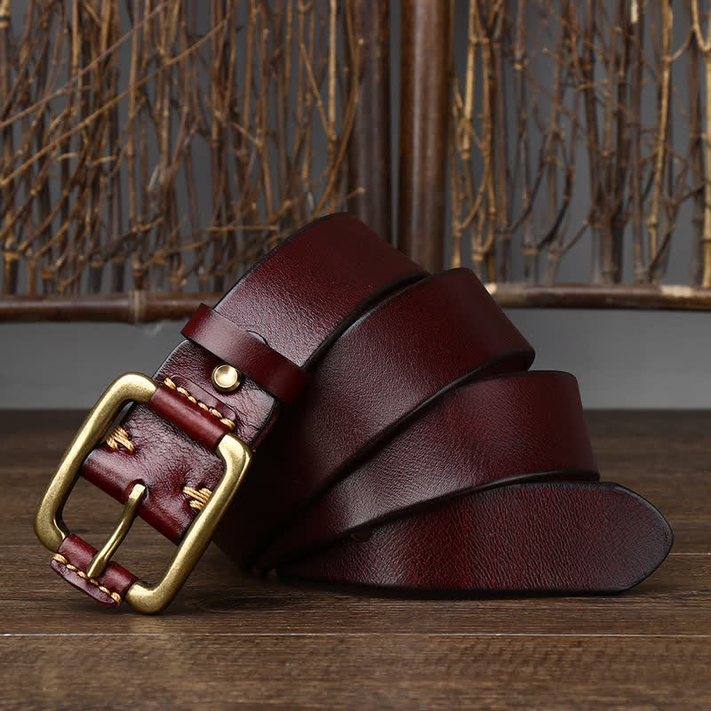 Cintura in pelle con fibbia in rame pesante per il tempo libero da uomo - image 9