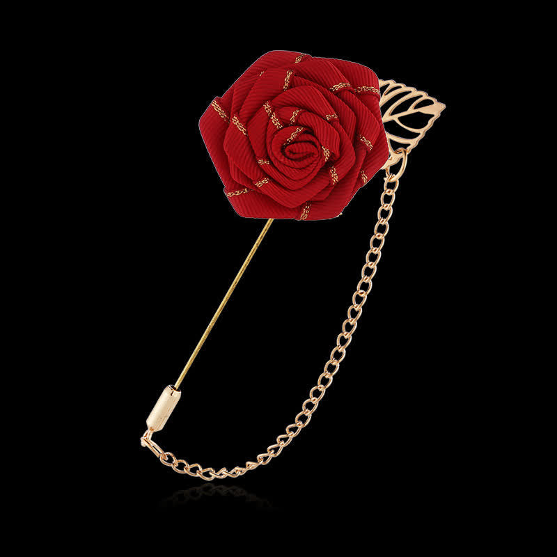 Spilla a catena con camelia floreale da uomo - Rosso - image 1
