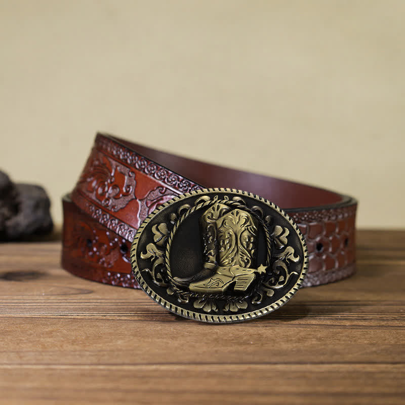 Cintura in pelle con fibbia per stivali da cowboy fai da te da uomo - Stivali - Cintura marrone intagliata (40) - image 10