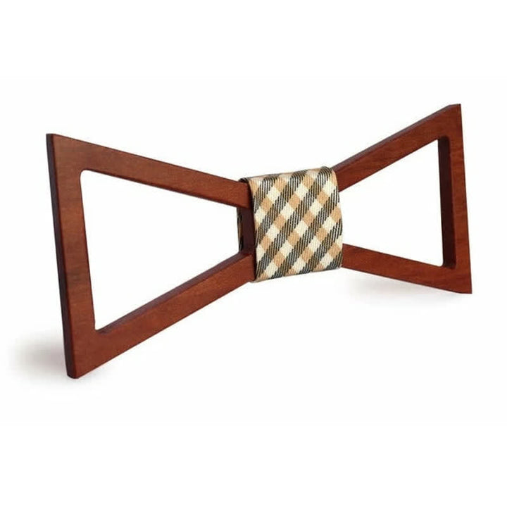 Papillon classico da uomo in legno con cornice - Plaid cachi - image 8