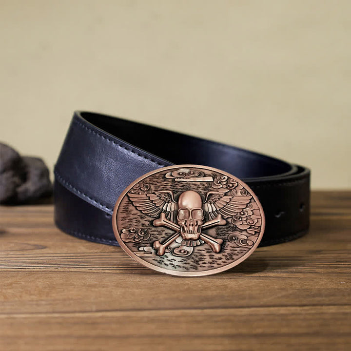 Cintura in pelle con fibbia porta birra creativa fai da te a forma di teschio e angelo da uomo - Rame - Cintura PU nera (40) - image 10