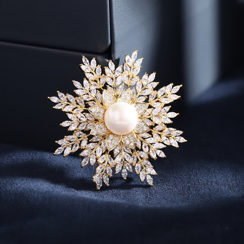 Spilla da donna con fiore di perle e fiocco di neve - Bianco - image 4