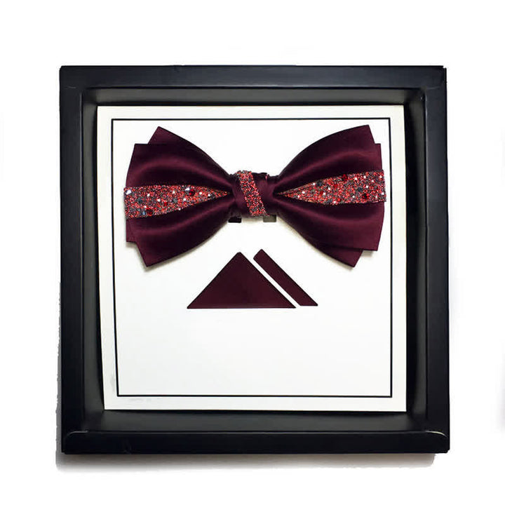 Papillon da uomo con strass rosso e fazzoletto da taschino - Borgogna - Papillon e fazzoletto da taschino - image 4