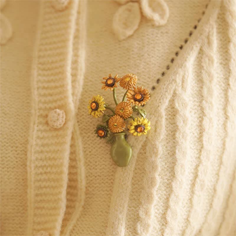 Spilla da donna a forma di vaso di girasole in smalto - image 8
