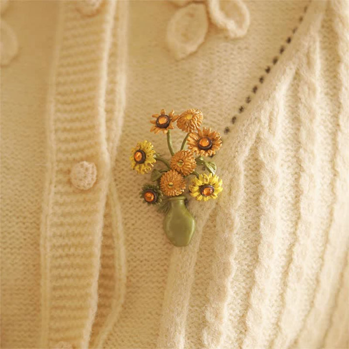 Spilla da donna a forma di vaso di girasole in smalto - image 8