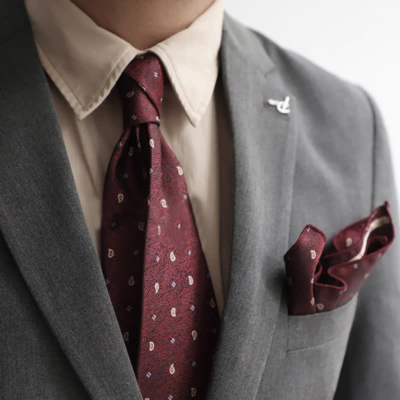 Set 2Ps da uomo con mini motivo vintage e fazzoletto da taschino - Borgogna Paisley - image 10