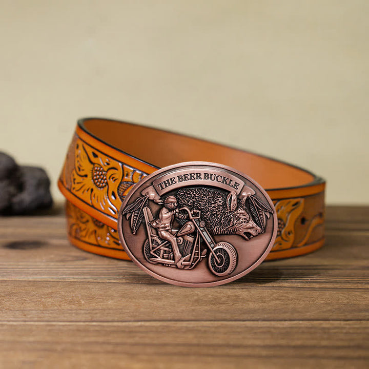 Cintura in pelle con fibbia porta birra creativo fai da te per motocicletta da uomo - Rame - Cintura intagliata arancione (40) - image 34