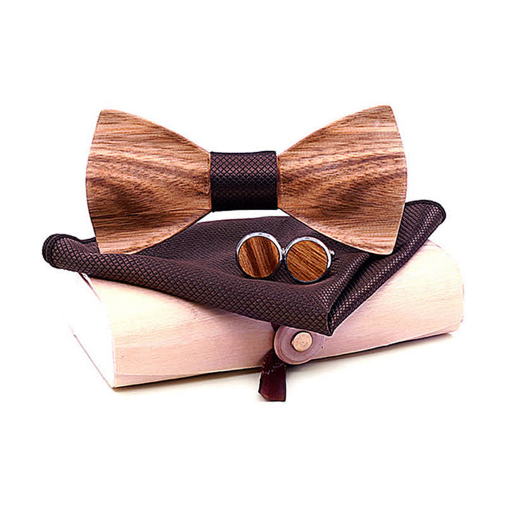 Set di 3 cravatte a farfalla in legno semplici e classiche da uomo - Marrone - Stile n. 2 - image 12