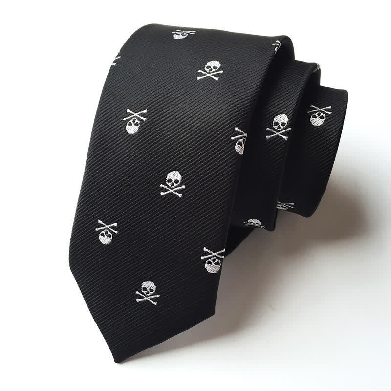 Cravatta da uomo con scheletro e ossa incrociate di Halloween - Bianco e nero - image 1
