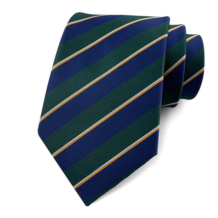 Cravatta da ufficio a righe tradizionali da uomo - Blu marino e verde - image 17