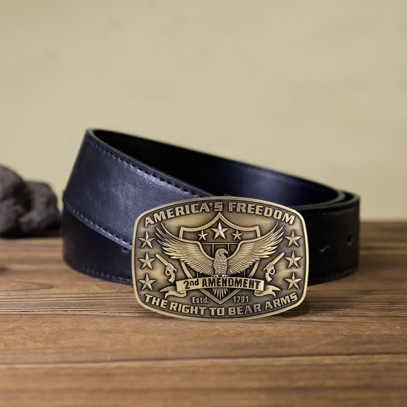 Cintura in pelle con fibbia America's Freedom Eagle fai da te da uomo - Bronzo antico - Cintura PU nera (40) - image 6