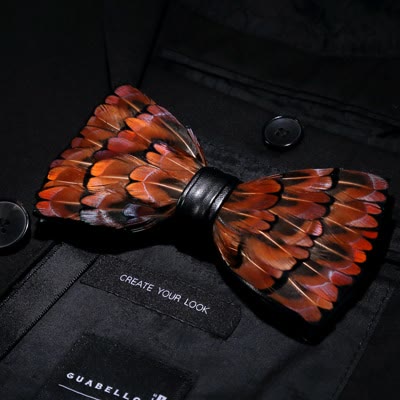 Papillon con piume marrone e nero per bambini con spilla da bavero - image 1
