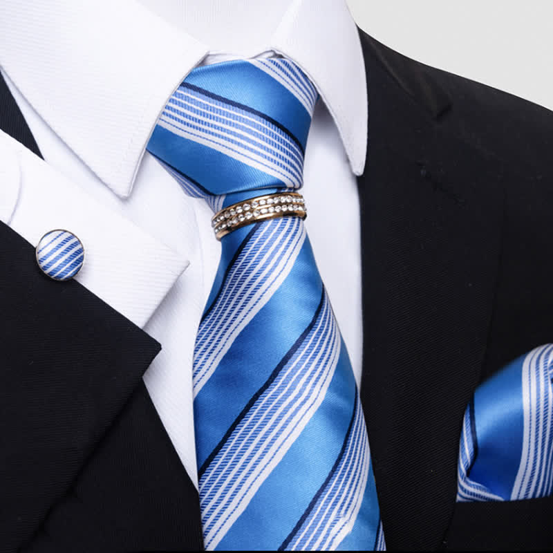 Set di 4 cravatte a righe da uomo con anello per cravatta - Azzurro cielo - image 4