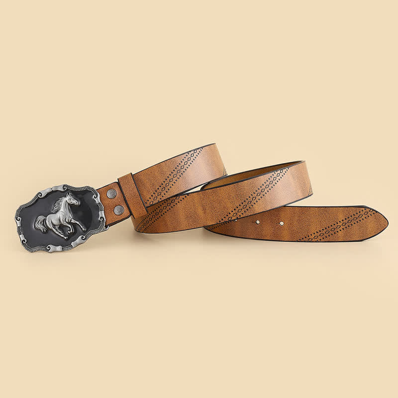 Cintura da uomo in pelle con fibbia classica in argento a forma di cavallo da corsa - image 2