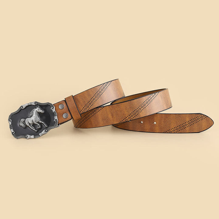 Cintura da uomo in pelle con fibbia classica in argento a forma di cavallo da corsa - image 2