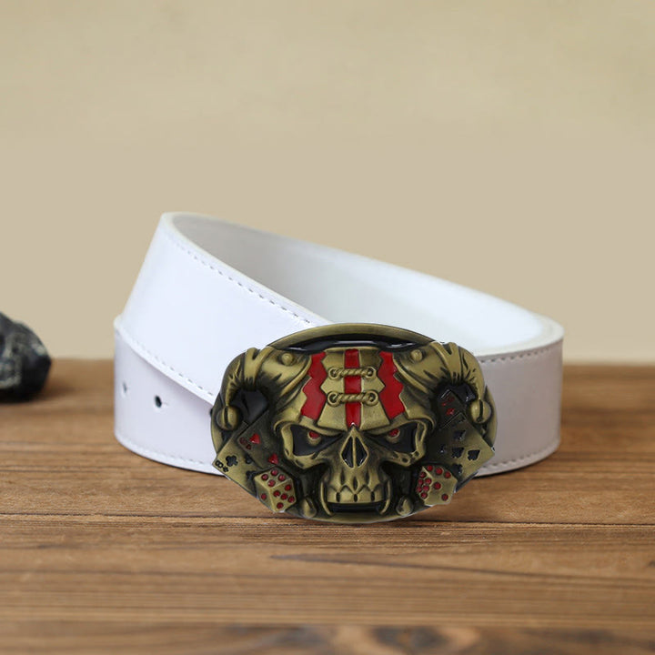 Cintura in pelle con fibbia Joker Clown Skull fai da te da uomo - Bronzo antico - Cintura PU bianca (40) - image 11