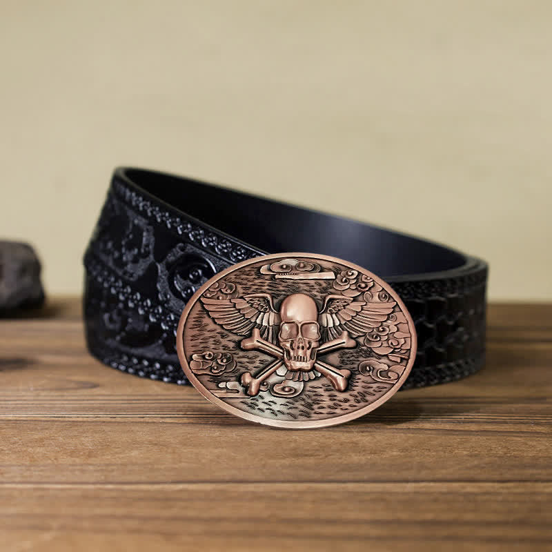 Cintura in pelle con fibbia porta birra creativa fai da te a forma di teschio e angelo da uomo - Rame - Cintura nera intagliata (40) - image 22