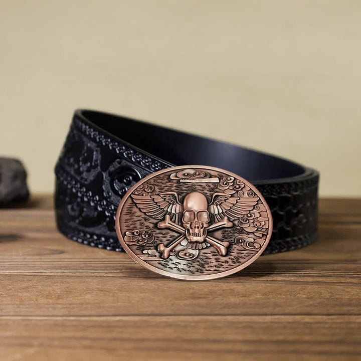 Cintura in pelle con fibbia porta birra creativa fai da te a forma di teschio e angelo da uomo - Rame - Cintura nera intagliata (40) - image 22