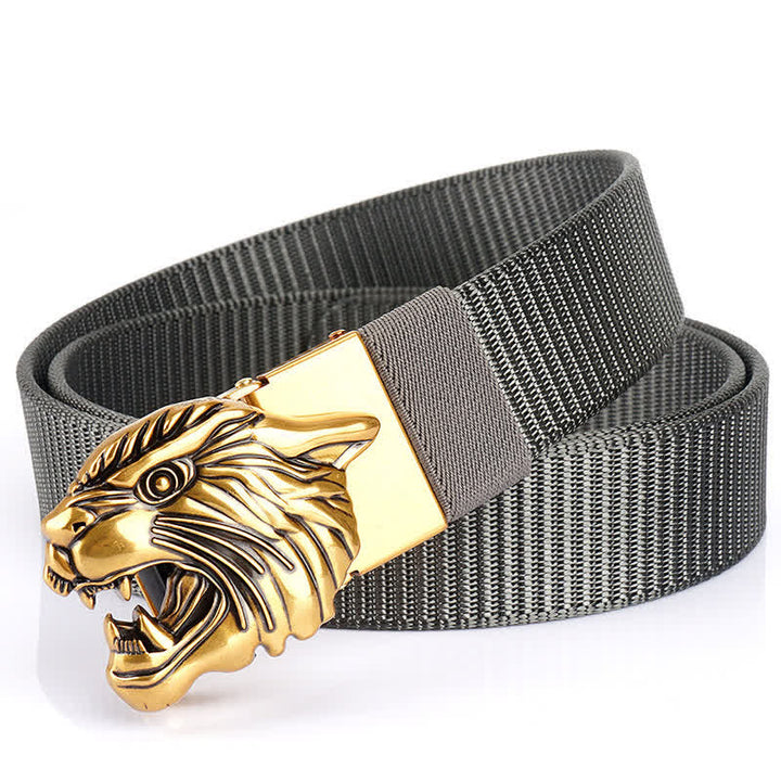 Cintura in nylon con testa di tigre ruggente da uomo - Grigio / Oro - 48" - image 11