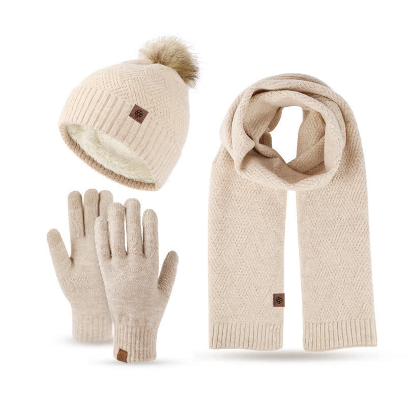 3 pezzi da donna pompon cappello sciarpa guanti touchscreen set - image 0