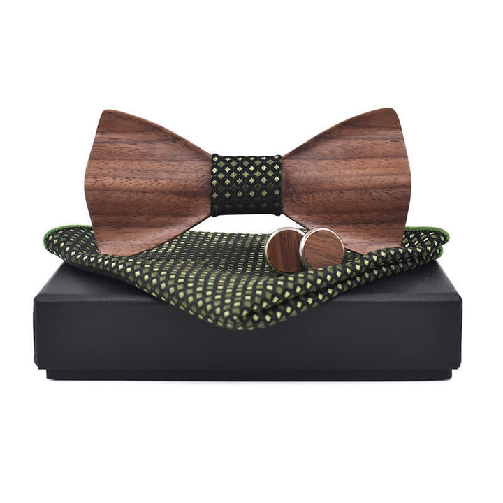 Set di 3 papillon in legno di noce nero da uomo - Verde oliva - image 6