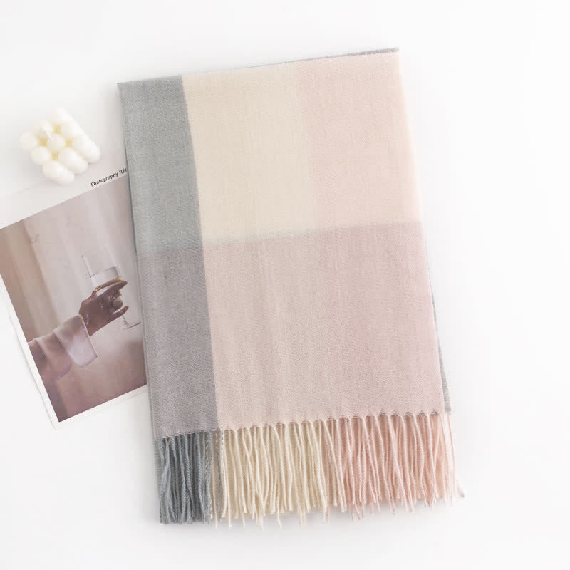 Sciarpa con nappe a quadri e scialle caldo da donna - Rosa e grigio - image 10