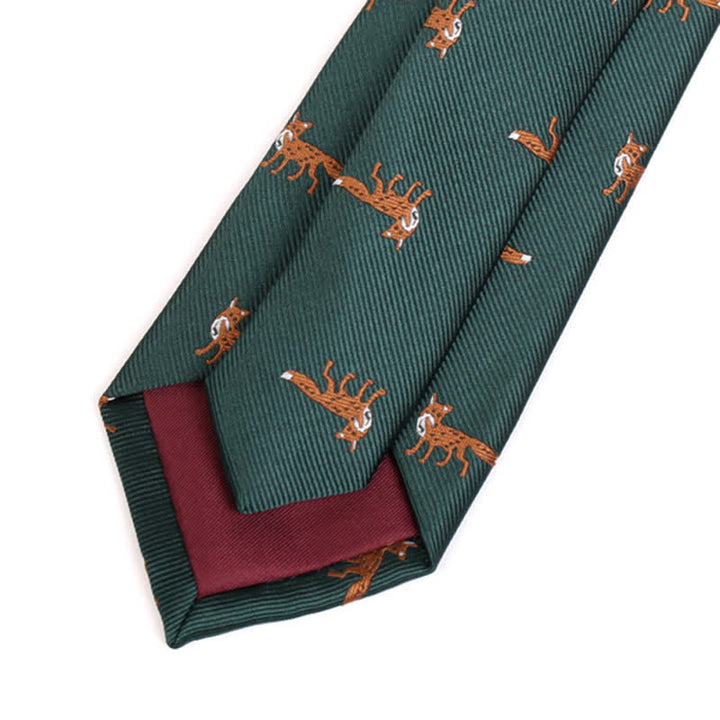 Cravatta da uomo verde scuro con piccole volpi - image 3