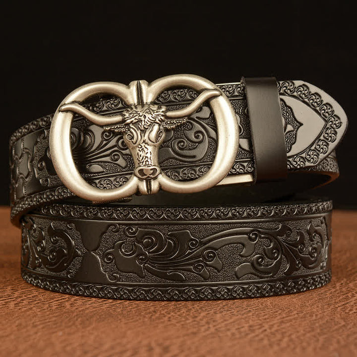 Cintura in pelle con fibbia a testa di toro da uomo - Argento e nero - 46 - image 15