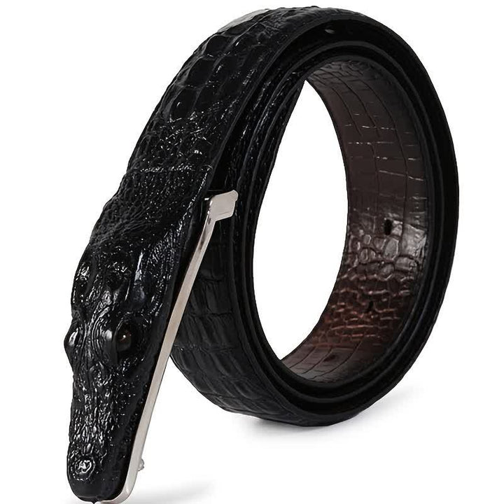 Cintura in pelle con fibbia a forma di testa di coccodrillo realistica da uomo - image 10
