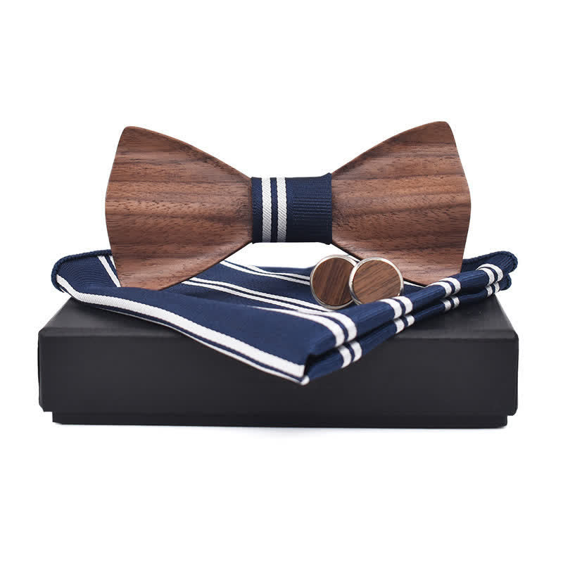 Set di 3 papillon in legno di noce nero da uomo - Blu navy - image 7