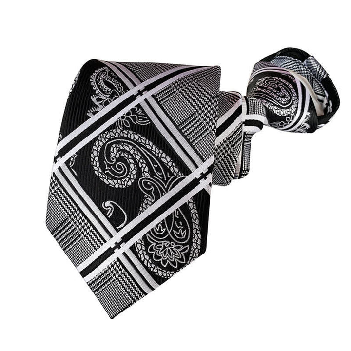 Cravatta da uomo con cerniera a quadri e motivo Argyle - Bianco e nero - image 4