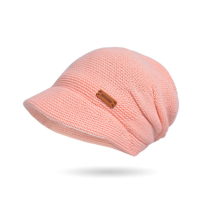 Cappello da donna lavorato a maglia con tesa larga e toppa a forma di lettera - Rosa - Regolabile (circa 21 5/8"-23 5/8") - image 6