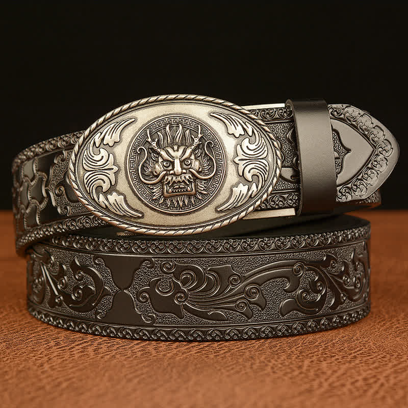 Cintura in pelle con fibbia ellittica a forma di drago da uomo - Argento e nero - 46 - image 16