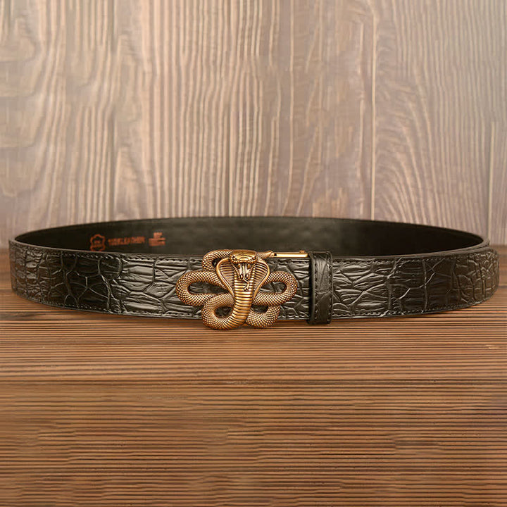 Cintura da uomo in pelle con motivo coccodrillo Cobra arricciato - image 6