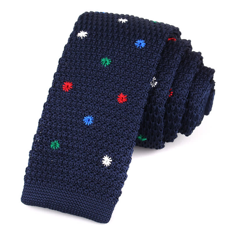 Cravatta sottile lavorata a maglia con motivi ripetuti da uomo - Puntini colorati - image 2