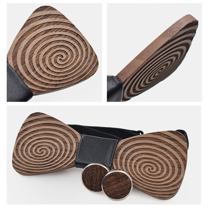 Set di 2 papillon in legno con stampa a vortice ipnotico da uomo - image 4