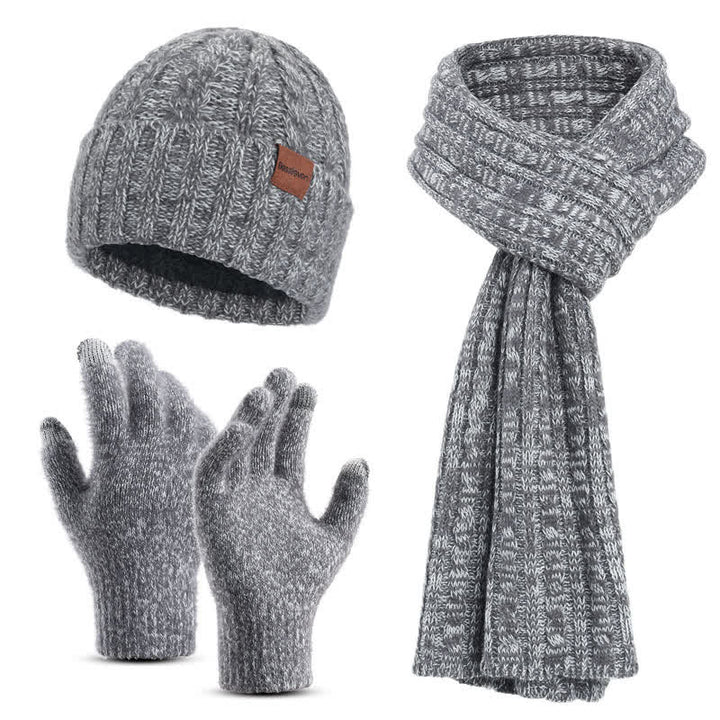 3 pezzi unisex elegante cappello sciarpa lunga touch screen guanti set - Grigio - Regolabile (circa 17,72"-25,78") - image 13