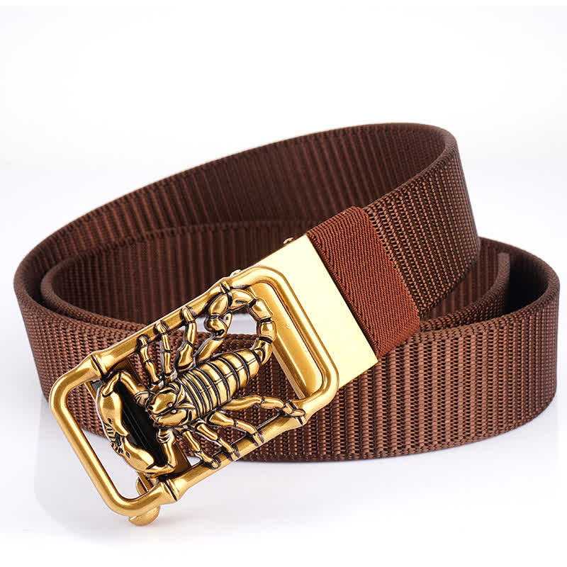 Cintura semplice in nylon con Scorpione Re da uomo - Marrone / Oro - 48" - image 13