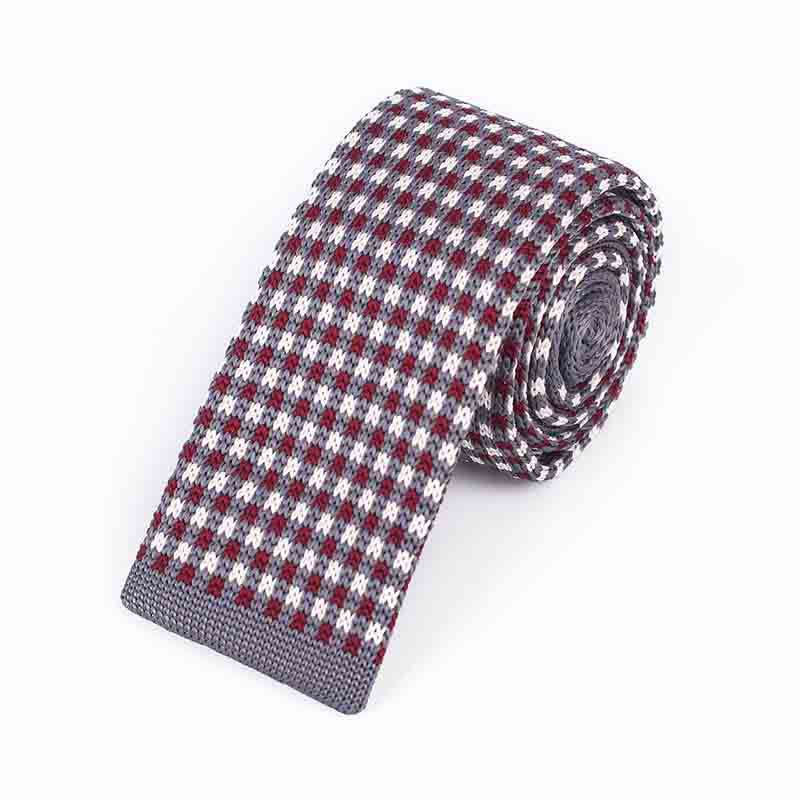 Cravatta lavorata a maglia con quadrati colorati in pixel da uomo - Grigio - image 3