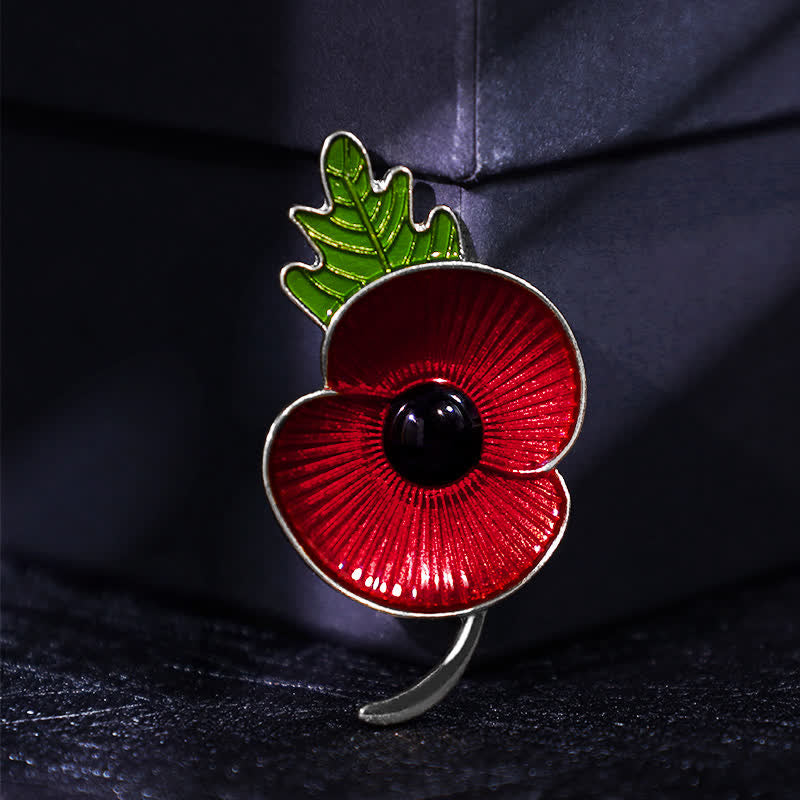 Spilla unisex commemorativa a forma di foglia di papavero rosso - Argento - image 4