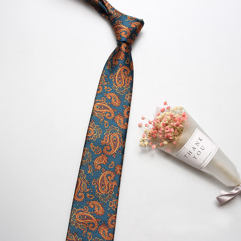 Cravatta casual di lusso da uomo con motivo Paisley audace - Arancione e verde acqua - image 3