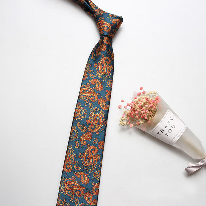 Cravatta casual di lusso da uomo con motivo Paisley audace - Arancione e verde acqua - image 3