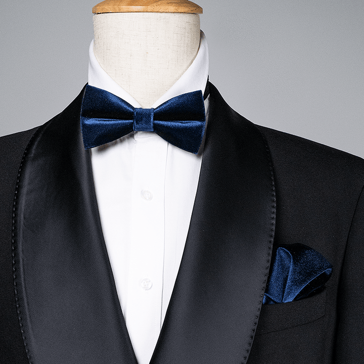 Papillon da uomo in velluto blu navy tinta unita - image 0