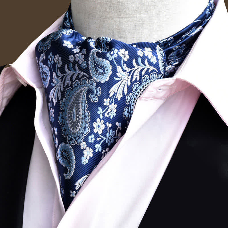 Cravatta da uomo DarkBlue Leisure Prom floreale Ascot Paisley - Blu scuro - image 0