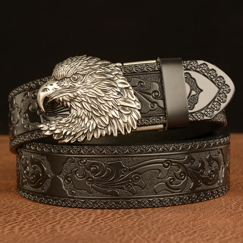 Cintura in pelle con testa d'aquila tridimensionale da uomo - Argento e nero - 46 - image 15